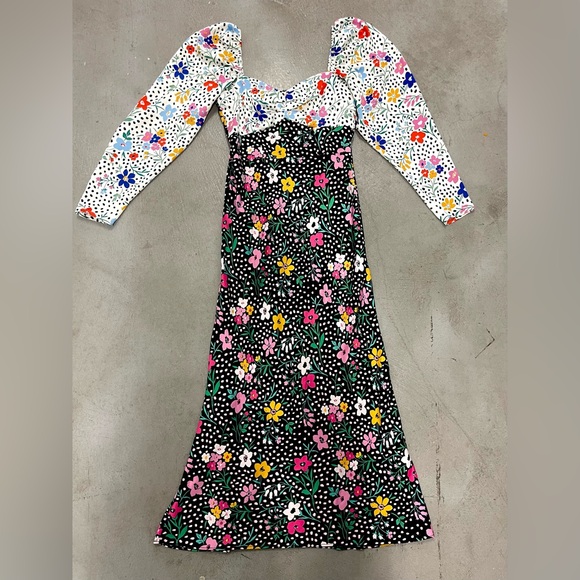 ASOS Satin Sweetheart Long Sleeve Floral Midi Dress Cottagecore Whimsical Sz 2 - Picture 7 of 11